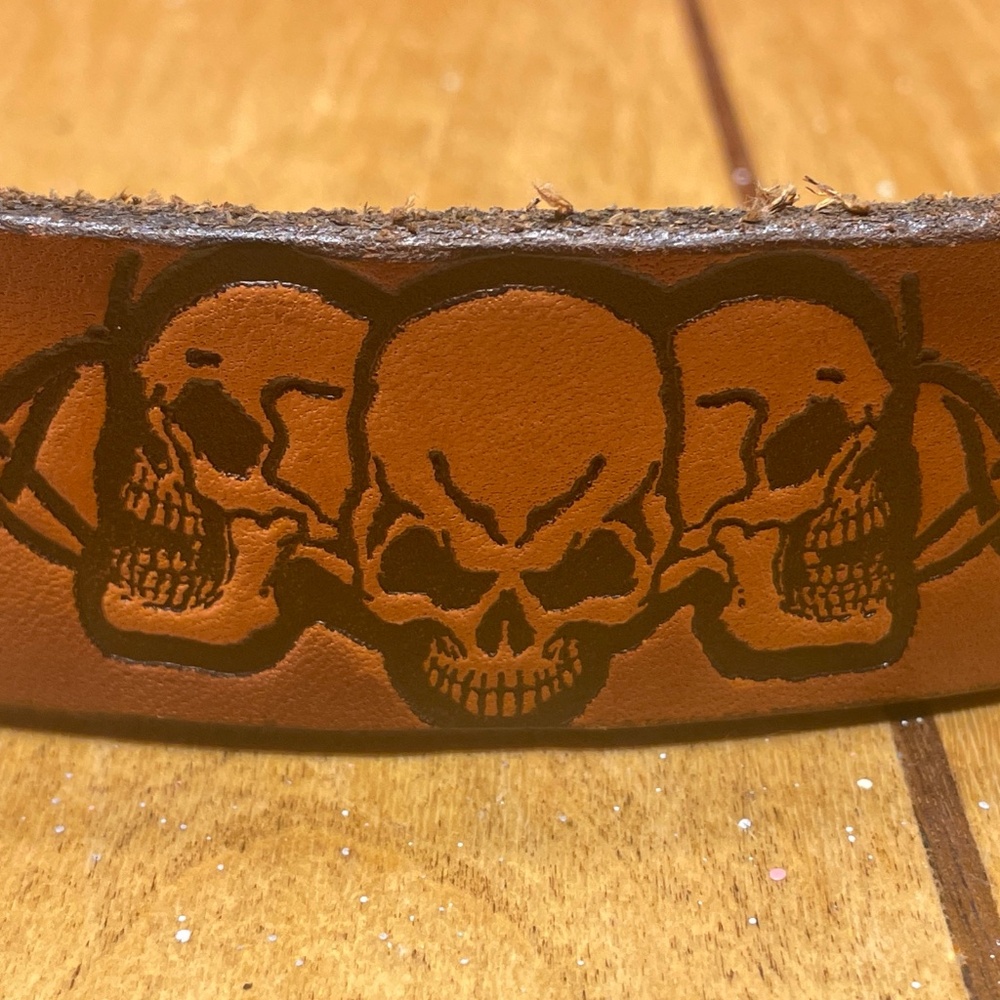 Bill Lavin Multi Skull Leather Belt Made in USA Size 32. RARE!!!